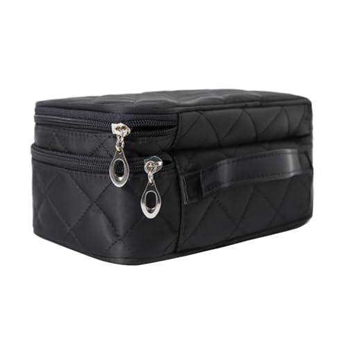 Make Up Tasche Organizer für Damen, Reise Kosmetiktasche Wasserdicht mit Pinselfach und Spiegel, Tragbare Doppelschichten Große Kapazität Make up Case, Schwarz , 1, Modernes Design von Rixotix