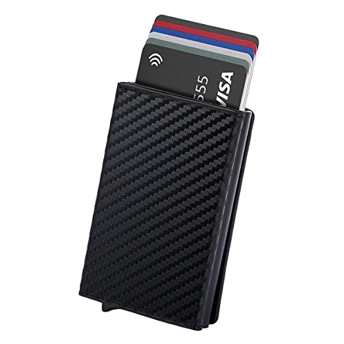 Rixotix Geldbörse Herren Kartenetui mit RFID Schutz, Slim Wallet Kreditkartenetui Portemonnaie mit Münzfach Pop-Up Wallet aus Kohlefaser und Kreditkartenetui (Color:Schwarz) von Rixotix