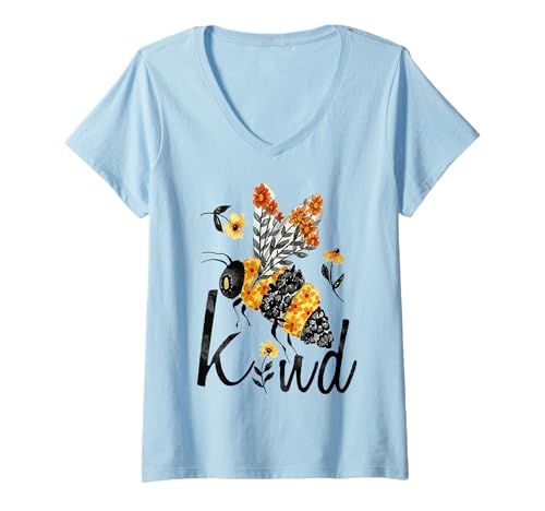Damen Cool Bee Kind Shirt Blume Lustige Hummel Frauen Mädchen T-Shirt mit V-Ausschnitt Damen Cool Bee Kind Shirt Blume Lustige Hummel Frauen Mädchen T-Shirt mit V-Ausschnitt von Riyan Bee Kind Apparel Co.