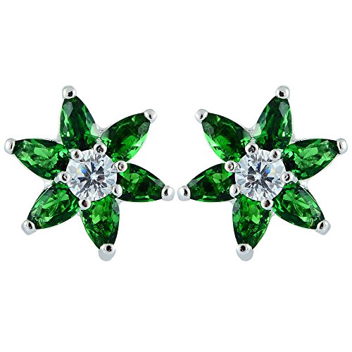 [RIVA BLUME] Gestochen Ohrstecker Ohrringe mit Marquiseschliff Edelstein Zirkonia CZ [Grün Smaragd] in 18K Weißes Gold Vergoldet, Einfache Moderne Eleganz von Rizilia
