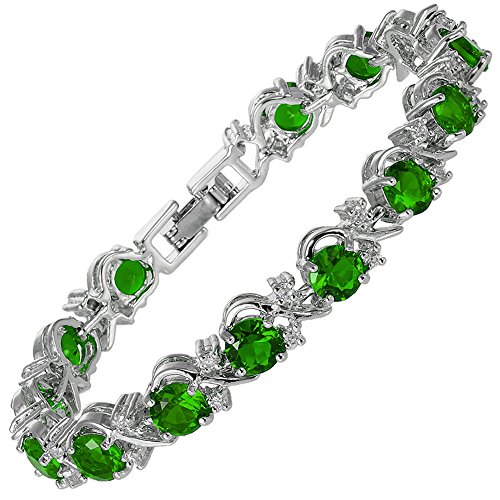 RIVA Blume Tennis Armband [18cm/7inch] mit Rundschliff Edelstein Zirkonia CZ [Grün Smaragd] in 18K WeiÃŸgold Vergoldet, Einfache Moderne Eleganz von Rizilia
