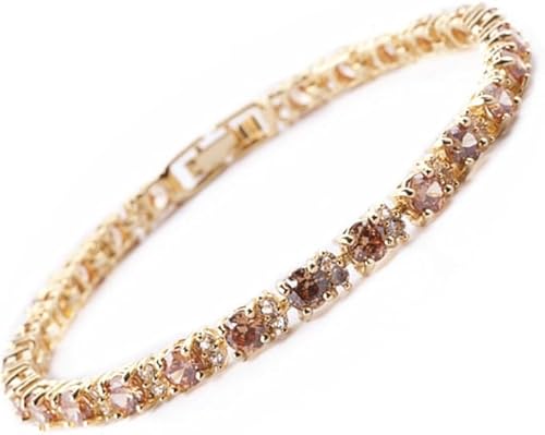 RIVA Ewigkeit Tennis Armband [18cm/7inch] mit Rundschliff Edelstein Zirkonia CZ [Champagner] in 18K Gelbgold Vergoldet, Einfache Moderne Eleganz von Rizilia