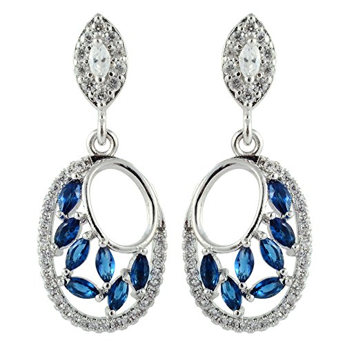 RIVA Gestochen Ohrhänger Ohrringe mit Marquiseschliff Edelstein Zirkonia CZ [Blau Saphir] in 18K Weißes Gold Vergoldet, Einfache Moderne Eleganz von Rizilia