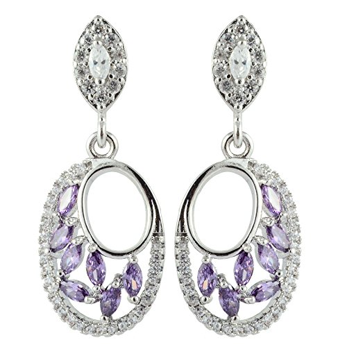 RIVA Gestochen Ohrhänger Ohrringe mit Marquiseschliff Edelstein Zirkonia CZ [Lila Amethyst] in 18K Weißes Gold Vergoldet, Einfache Moderne Eleganz von Rizilia