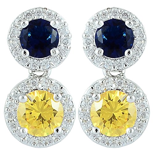 RIVA Gestochen Ohrhänger Ohrringe mit Rundschliff Edelstein Zirkonia CZ [Mehrfarbig] in 18K Weißes Gold Vergoldet, Einfache Moderne Eleganz von Rizilia