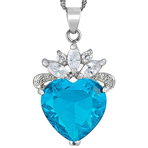 RIVA HERZ des OZEAN Anhänger mit 45cm(18") Kette & Herzschliff Edelstein Zirkonia CZ [Aquamarin] in 18K Weißes Gold Vergoldet, Einfache Moderne Eleganz von Rizilia
