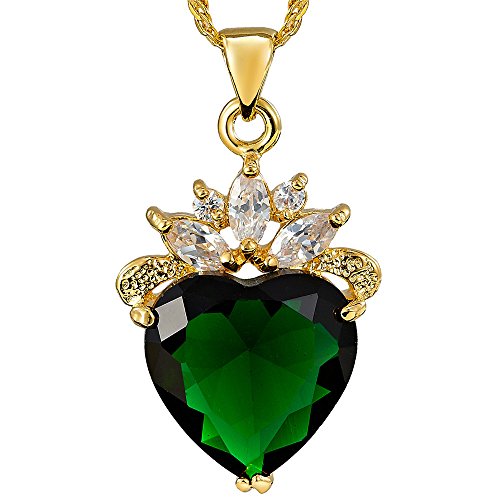 RIVA HERZ des OZEAN Anhänger mit 45cm(18") Kette & Herzschliff Edelstein Zirkonia CZ [Grün Smaragd] in 18K Gelbgold Vergoldet, Einfache Moderne Eleganz von Rizilia