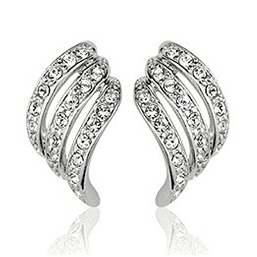 [RIVA NGELSFLÜGEL] Clip on Ohrklemme Ohrringe mit Rundschliff Edelstein Zirkonia CZ [Weiß Topas] in 18K Weißes Gold Vergoldet, Einfache Moderne Eleganz von Rizilia