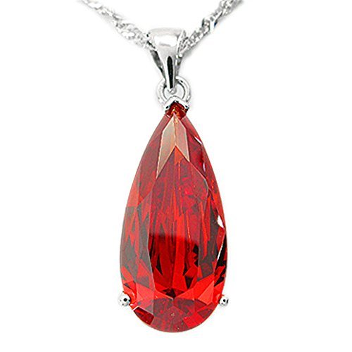 RIVA TRÄNE Anhänger mit 45cm(18") Kette & Tropfenschliff Edelstein Zirkonia CZ [Rot Garnet] in 18K Weißes Gold Vergoldet, Einfache Moderne Eleganz von Rizilia