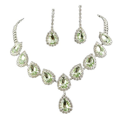 RIVA TRÄNE Schmuckset Halskette & Ohrhänger Ohrringe Tropfenschliff Edelstein Zirkonia CZ [Apfelgrün] in 18K Weißes Gold Vergoldet, Einfache Moderne Eleganz von Rizilia