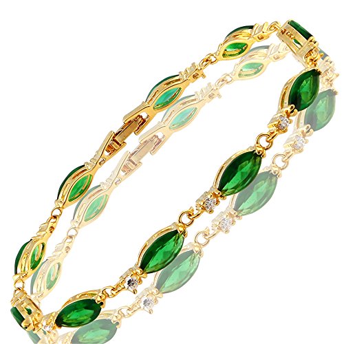 RIVA Tennis Armband [18cm/7inch] mit Marquiseschliff Edelstein Zirkonia CZ [Grün Smaragd] in 18K Gelbgold Vergoldet, Einfache Moderne Eleganz von Rizilia