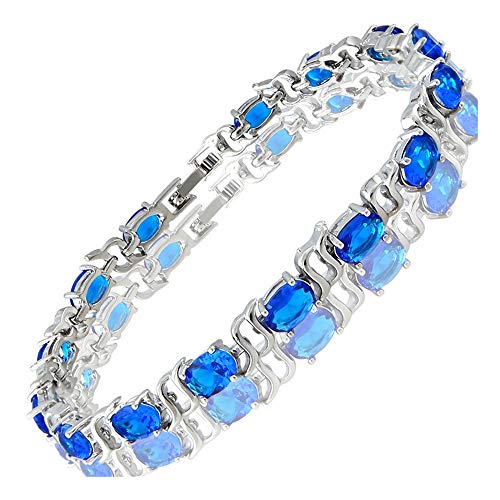 RIVA Tennis Armband [18cm/7inch] mit Ovalschliff Edelstein Zirkonia CZ [Blau Saphir] in 18K Weißgold Vergoldet, Einfache Moderne Eleganz von Rizilia