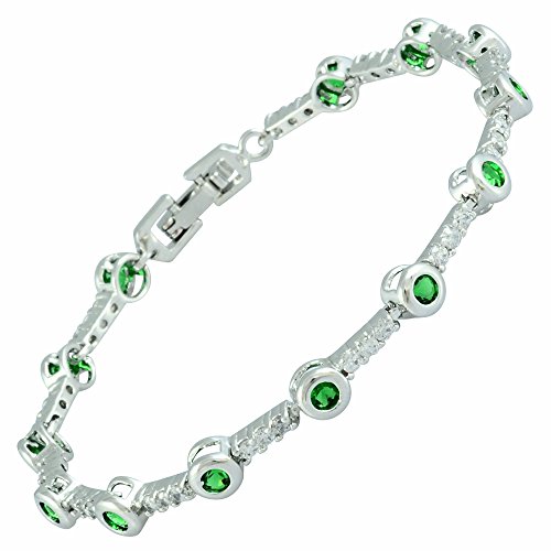 RIVA Tennis Armband [18cm/7inch] mit Rundschliff Edelstein Zirkonia CZ [Grün Smaragd] in 18K Weißgold Vergoldet, Einfache Moderne Eleganz von Rizilia