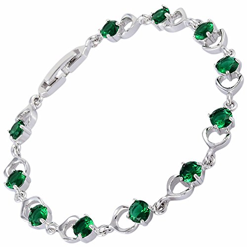 RIVA Tennis Armband [18cm/7inch] mit Rundschliff Edelstein Zirkonia CZ [Grün Smaragd] in 18K Weißgold Vergoldet, Einfache Moderne Eleganz von Rizilia