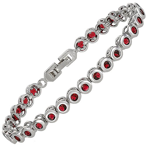 RIVA Tennis Armband [18cm/7inch] mit Rundschliff Edelstein Zirkonia CZ [Rot Rubin] in 18K Weißgold Vergoldet, Einfache Moderne Eleganz von Rizilia