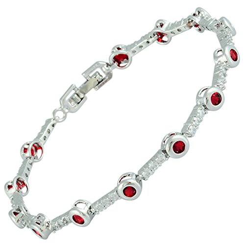RIVA Tennis Armband [18cm/7inch] mit Rundschliff Edelstein Zirkonia CZ [Rot Rubin] in 18K Weißgold Vergoldet, Einfache Moderne Eleganz von Rizilia