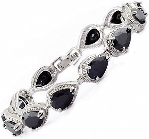 RIVA Tennis Armband [18cm/7inch] mit Tropfenschliff Edelstein Zirkonia CZ [Schwarz Onyx] in 18K Weißgold Vergoldet, Einfache Moderne Eleganz von Rizilia