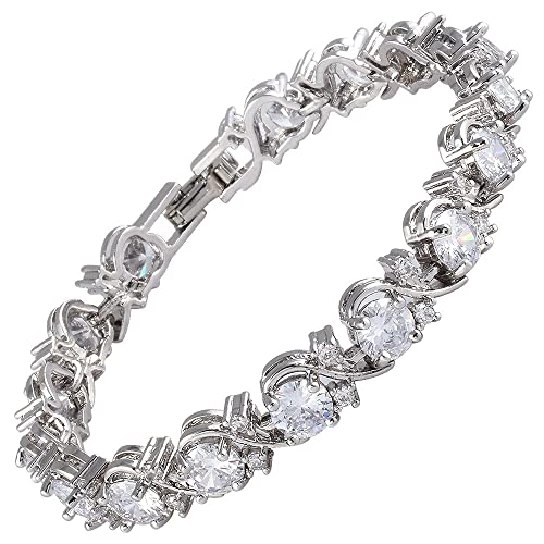 Rizilia Blumen-Tennisarmband Damen | 18K Weißgold Plattiert mit Runden Zirkonia-Steinen (Weiße Zirkonia) | 18 cm | Elegantes Schmuckgeschenk für Sie von Rizilia