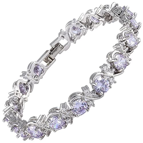 Rizilia Blumen-Tennisarmband Damen | 18K Weißgold Plattiert mit Runden Zirkonia-Steinen (Simulierter Lila Alexandrit) | 18 cm | Elegantes Schmuckgeschenk für Sie von Rizilia