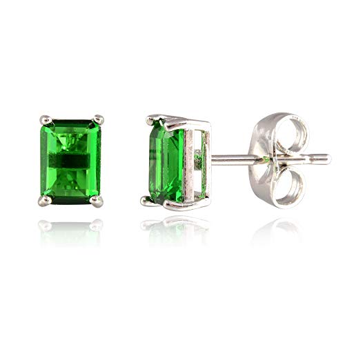 [RIZILIA KLASSISCH] Gestochen Ohrstecker Ohrringe mit Smaragdschliff Edelstein Zirkonia CZ [Grün Smaragd] in 18K Weiß Gold Vergoldet, Einfache Moderne Eleganz von Rizilia