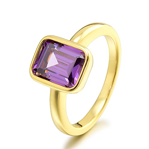 Rizilia CELEBOX Solitär Verlobung Ringe mit Smaragd Schliff Edelstein Zirkonia CZ [Lila Amethyst] in 18K Gelbgold Vergoldet, Berühmtheit inspiriert von Angelina Jolie von Rizilia