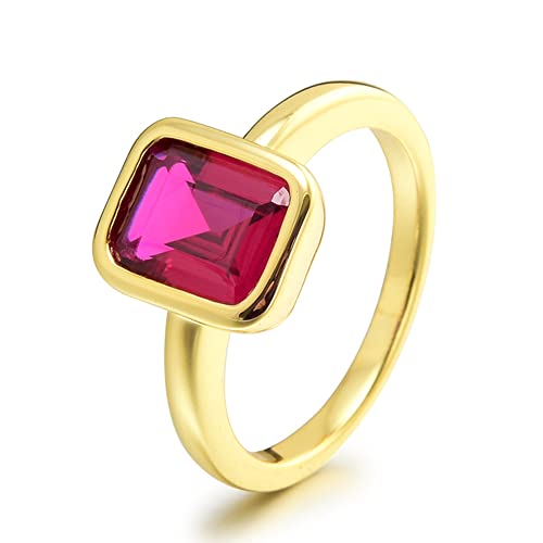 Rizilia CELEBOX Solitär Verlobung Ringe mit Smaragd Schliff Edelstein Zirkonia CZ [Rot Rubin] in 18K Gelbgold Vergoldet, Berühmtheit inspiriert von Angelina Jolie von Rizilia