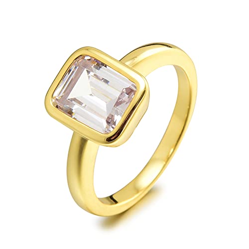 Rizilia CELEBOX Solitär Verlobung Ringe mit Smaragd Schliff Edelstein Zirkonia CZ [Weiß Topas] in 18K Gelbgold Vergoldet, Berühmtheit inspiriert von Angelina Jolie von Rizilia