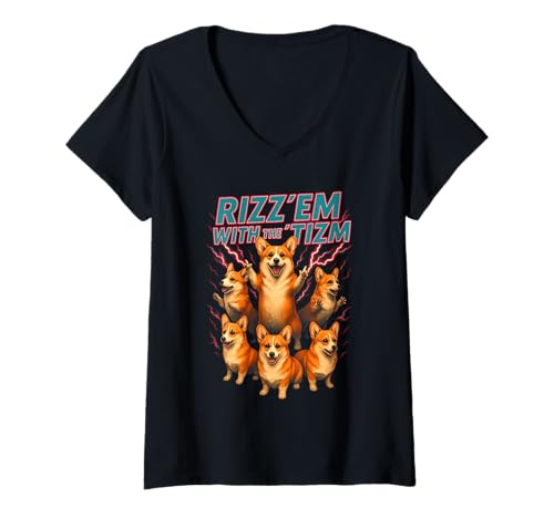 Damen Rizz Em mit der Autistischen Meme-Grafik von Tism Corgi Lover T-Shirt mit V-Ausschnitt Damen Rizz Em mit der Autistischen Meme-Grafik von Tism Corgi Lover T-Shirt mit V-Ausschnitt von Rizz Em With The Tism Autistic Corgi Sarcasm Tee