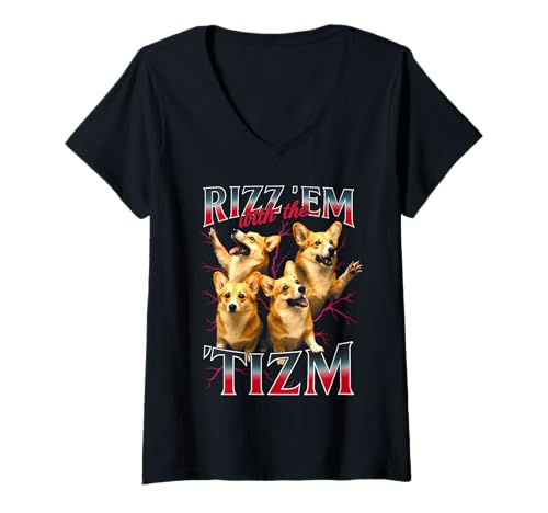 Damen Rizz Em mit der Autistischen Meme-Grafik von Tism Corgi Lover T-Shirt mit V-Ausschnitt Damen Rizz Em mit der Autistischen Meme-Grafik von Tism Corgi Lover T-Shirt mit V-Ausschnitt von Rizz Em With The Tism Autistic Corgi Sarcasm Tee