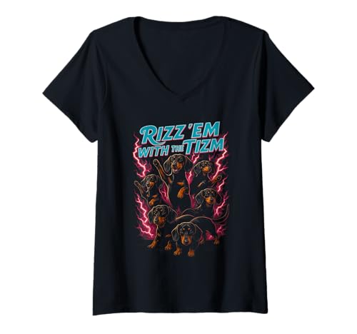 Damen Rizz Em with The Tism Autistic Dackel-Liebhaber Lustiges Meme T-Shirt mit V-Ausschnitt Damen Rizz Em with The Tism Autistic Dackel-Liebhaber Lustiges Meme T-Shirt mit V-Ausschnitt von Rizz Em With The Tism Autistic Dachshund Sarcasm