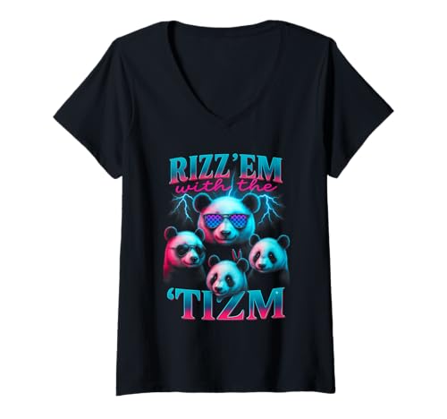 Damen Rizz Em mit dem Autistischen Witz von Tism Panda Lustiges Meme T-Shirt mit V-Ausschnitt Damen Rizz Em mit dem Autistischen Witz von Tism Panda Lustiges Meme T-Shirt mit V-Ausschnitt von Rizz Em With The Tism Autistic Panda Sarcasm Tee