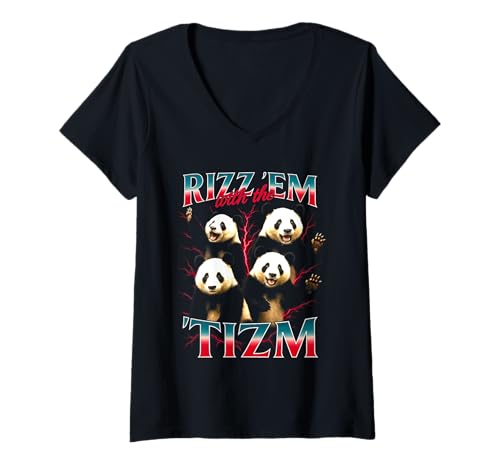 Damen Rizz Em mit dem Autistischen Witz von Tism Panda Lustiges Meme T-Shirt mit V-Ausschnitt Damen Rizz Em mit dem Autistischen Witz von Tism Panda Lustiges Meme T-Shirt mit V-Ausschnitt von Rizz Em With The Tism Autistic Panda Sarcasm Tee