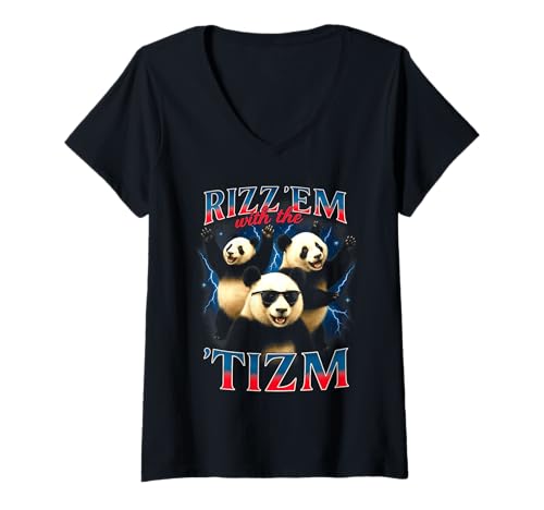 Damen Rizz Em mit dem Autistischen Witz von Tism Panda Lustiges Meme T-Shirt mit V-Ausschnitt Damen Rizz Em mit dem Autistischen Witz von Tism Panda Lustiges Meme T-Shirt mit V-Ausschnitt von Rizz Em With The Tism Autistic Panda Sarcasm Tee