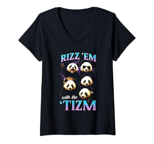 Damen Rizz Em mit dem Autistischen Witz von Tism Panda Lustiges Meme T-Shirt mit V-Ausschnitt Damen Rizz Em mit dem Autistischen Witz von Tism Panda Lustiges Meme T-Shirt mit V-Ausschnitt von Rizz Em With The Tism Autistic Panda Sarcasm Tee