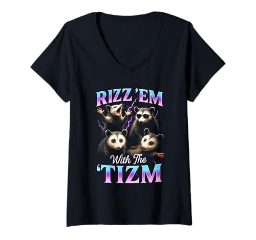 Damen Lustiges Meme mit der Autistischen Opossum-Grafik von Rizz Em with The Tism T-Shirt mit V-Ausschnitt Damen Lustiges Meme mit der Autistischen Opossum-Grafik von Rizz Em with The Tism T-Shirt mit V-Ausschnitt von Rizz Em With The Tism Autistic Possum Sarcasm Tee