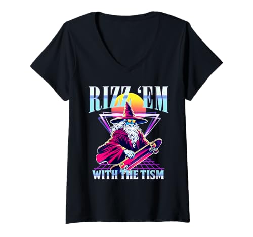 Damen Lustiger Skate-Zauberer von Rizz Em With The Autismus Awareness T-Shirt mit V-Ausschnitt von Rizz Em With The Tism Funny Skate Wizard Shirts