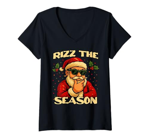 Damen Rizz The Season Cool Weihnachtsmann Lustiges Weihnachtsfest T-Shirt mit V-Ausschnitt Damen Rizz The Season Cool Weihnachtsmann Lustiges Weihnachtsfest T-Shirt mit V-Ausschnitt von Rizz Santa Festive XMAS Rizzler Christmas Design