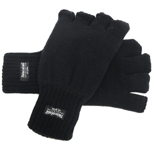 Herren Fingerlose Winter Handschuhe Thinsulate-Futter schwarz oder dunkelgrau M/L oder L/XL, Schwarz, Medium / Large von Rjm