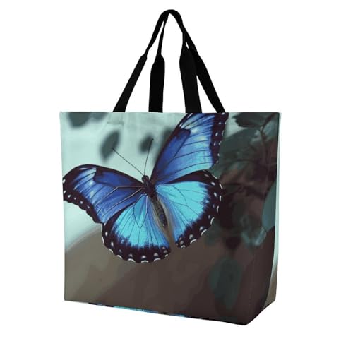 Rkklvbns Blaue Schmetterlings-Damen-Tragetasche, Schultertasche, Einkaufstasche, tragbar, leicht, langlebig, für Arbeit, Reisen, Freizeittasche Rkklvbns Blaue Schmetterlings-Damen-Tragetasche, Schultertasche, Einkaufstasche, tragbar, leicht, langlebig, für Arbeit, Reisen, Freizeittasche von Rkklvbns