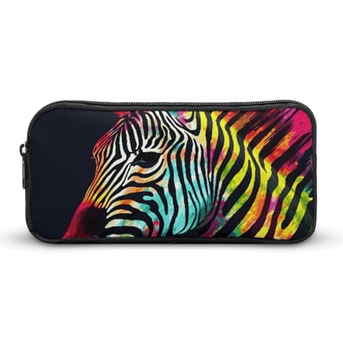Rkklvbns Buntes Regenbogen-Zebra-Federmäppchen, tragbar, mit Reißverschluss, Schreibwaren-Organizer, einfache Aufbewahrung, ästhetische Schreibwaren für Büro, Uni, Erwachsene von Rkklvbns