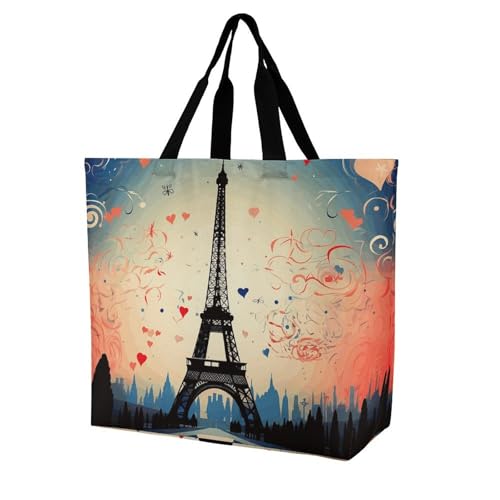 Rkklvbns Damen-Tragetasche mit Paris-Muster, Schultertasche, Einkaufstasche, tragbar, leicht, langlebig, für Arbeit, Reisen, Freizeittasche Rkklvbns Damen-Tragetasche mit Paris-Muster, Schultertasche, Einkaufstasche, tragbar, leicht, langlebig, für Arbeit, Reisen, Freizeittasche von Rkklvbns
