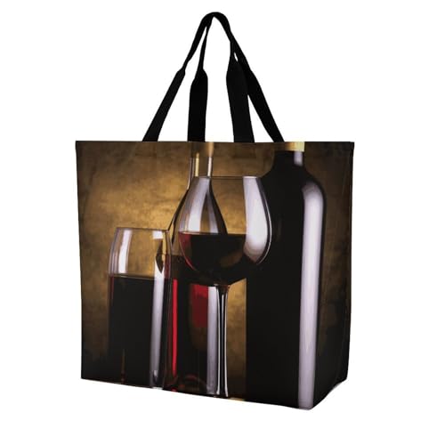 Rkklvbns Drei Weinflaschen und Glas über Frauen-Tragetasche, Schultertasche, Einkaufstasche, tragbare Aufbewahrung, Handtasche, leicht, langlebig, für Arbeit, Reisen, Freizeittasche Rkklvbns Drei Weinflaschen und Glas über Frauen-Tragetasche, Schultertasche, Einkaufstasche, tragbare Aufbewahrung, Handtasche, leicht, langlebig, für Arbeit, Reisen, Freizeittasche von Rkklvbns