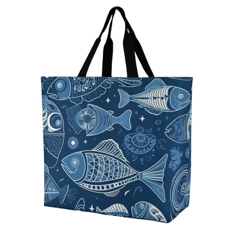 Rkklvbns Fish And Shells Damen-Tragetasche, Schultertasche, Einkaufstasche, tragbar, leicht, langlebig, für Arbeit, Reisen, Freizeittasche Rkklvbns Fish And Shells Damen-Tragetasche, Schultertasche, Einkaufstasche, tragbar, leicht, langlebig, für Arbeit, Reisen, Freizeittasche von Rkklvbns