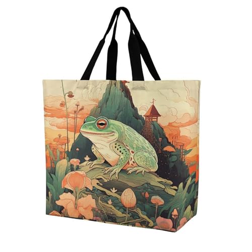 Rkklvbns Frosch on Mountain Damen-Tragetasche, Schultertasche, Einkaufstasche, tragbar, leicht, langlebig, für Arbeit, Reisen, Freizeittasche Rkklvbns Frosch on Mountain Damen-Tragetasche, Schultertasche, Einkaufstasche, tragbar, leicht, langlebig, für Arbeit, Reisen, Freizeittasche von Rkklvbns