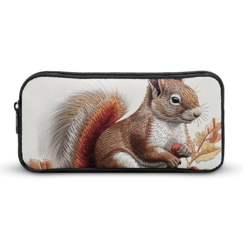 Rkklvbns Großes Federmäppchen mit Blättern und Eichhörnchen, tragbares Federmäppchen mit Reißverschluss, Schreibwaren-Organizer, einfache Aufbewahrung, ästhetische Schreibwaren für Büro, Uni von Rkklvbns