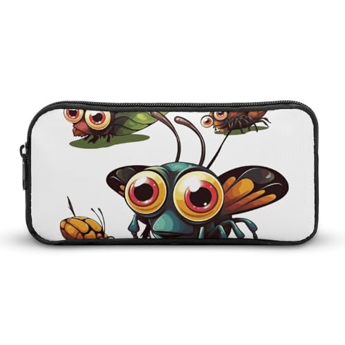 Rkklvbns Großes Federmäppchen mit Cartoon-Insekten, tragbares Federmäppchen mit Reißverschluss, Schreibwaren-Organizer, einfache Aufbewahrung, ästhetische Schreibwaren für Büro, Uni, Erwachsene von Rkklvbns