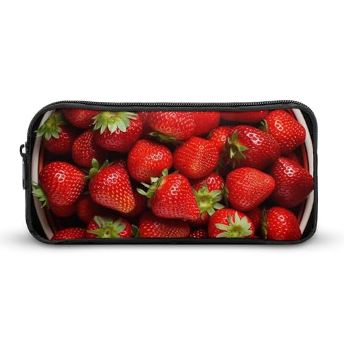 Rkklvbns Großes Federmäppchen mit Erdbeeren in Schale, tragbares Federmäppchen mit Reißverschluss, Schreibwaren-Organizer, einfache Aufbewahrung, ästhetische Schreibwaren für Büro, Uni, Erwachsene von Rkklvbns