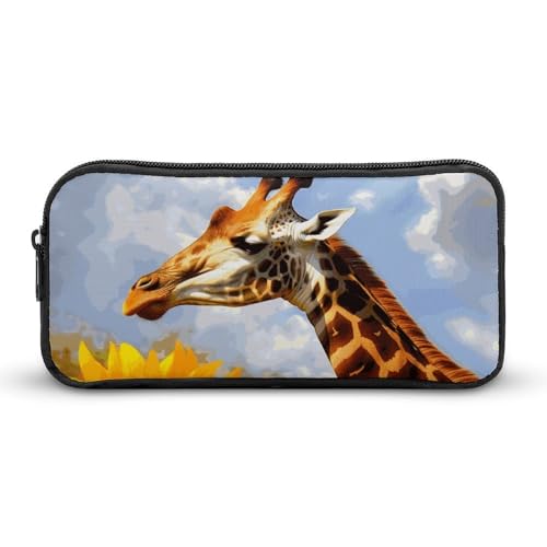 Rkklvbns Großes Federmäppchen mit Giraffe und Sonnenblume, tragbares Federmäppchen mit Reißverschluss, Schreibwaren-Organizer, einfache Aufbewahrung, ästhetisches Schreibwaren für Büro, Uni von Rkklvbns