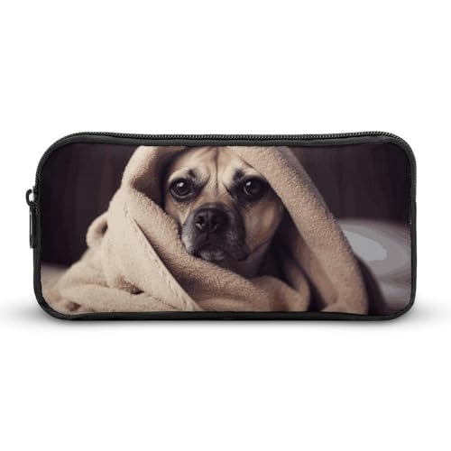 Rkklvbns Großes Federmäppchen mit Hund in einer Decke, tragbares Federmäppchen mit Reißverschluss, Schreibwaren-Organizer, einfache Aufbewahrung, ästhetische Schreibwaren für Büro, Uni, Erwachsene von Rkklvbns