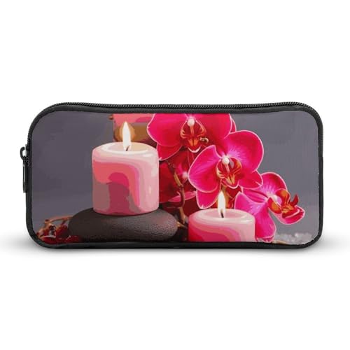 Rkklvbns Großes Federmäppchen mit Orchideenstein, rotes Kerzen, tragbares Federmäppchen mit Reißverschluss, Schreibwaren-Organizer, einfache Aufbewahrung, ästhetisches Schreibwaren für Büro, Uni von Rkklvbns